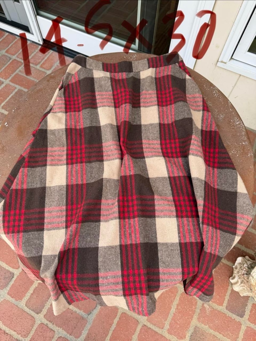 Vtg retro Red + beige plaid midi skirt with pockets sz M- no tags #holiday - Picture 7 of 7